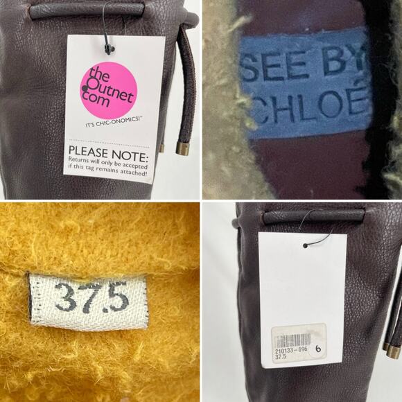 See By Chloe Tall Leather Boots Chocolate Brown Wool Lined High Heeled Size 37.5 - Picture 15 of 15